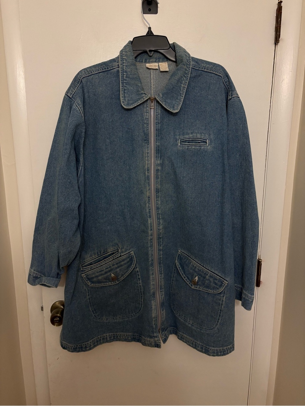 VTG 90s Cherokee Denim Chore Jacket Womens Plus 18W 20W Zip Duster Barn Coat